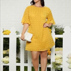 *EUC* Yellow/Mustard Color SHEIN CURVE Plus Size Flounce Sleeve Swiss Dot Dress